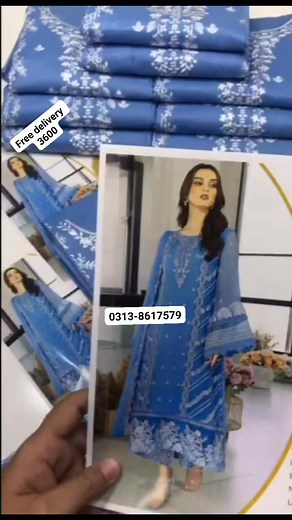 ```ALLHAMDULILLAH``` 🍂*_AZURE 5177_*🍂 Luxury Embroidered 3-Piece* *STUFF: Best Export Quality Airjet Lawn (90/70)* ✔️ Neck Embroidered Front Full Heavy Embroidered ✔️ Sleeves Heavy Embroidered ✔️ Daman Heavy Embroidered Patch ✔️ Plain Lawn Trouser Trouser Heavy Embroidered Patch ✔️ Heavy Embroidered Soft Cotton Net Dupatta ✔️ With Catalog & Bag > After Wash Guaranteed *WholeSale Price _3600* Free delivery 👈🚚 For order:- WhatsApp 923138617579 | Z.A Fabric