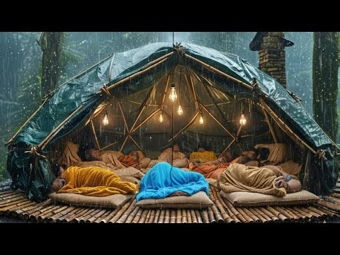 24 Hours Survival Extreme Jungle Rain & Bamboo Shelter