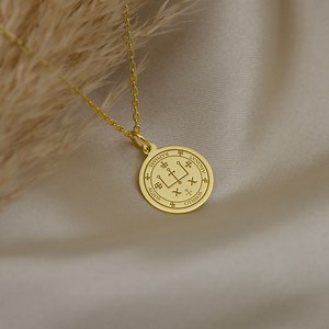 14K Solid Gold Archangel Raphael Seal Necklace - Healing Guardian Pendant, Spiritual Health Jewelry, Protective Amulet, Gift for Wellness - Etsy