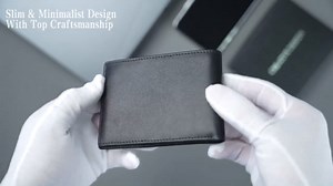 Genuine Leather Slim Wallet for Men, Thin RFID Blocking Bifold Mens Wallet Front Pocket with ID Window, 7-9 Credit Card Slots (Black)