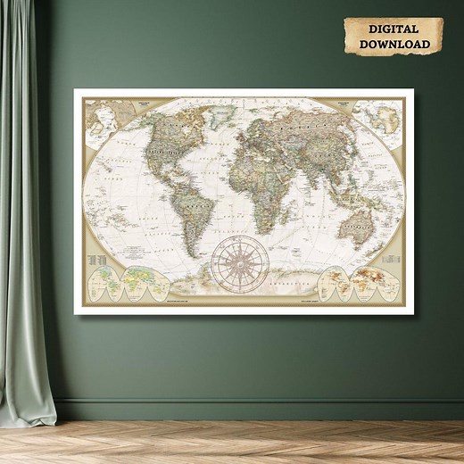 Printable Vintage World Map Antique Style, Very Detailed Map of the World Decorative Historical Atlas Wall Art DIGITAL DOWNLOAD - Etsy