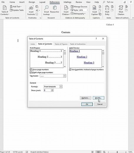 Automatically creating a table of contents in Word