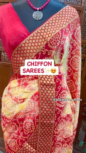 Chiffon Sarees with bandhini digital print😍✨🫶🏻#saree#shorts