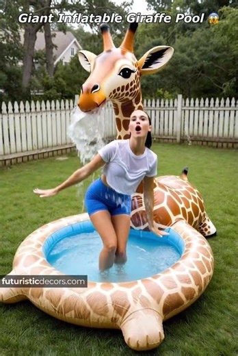 Giant Inflatable Giraffe Pool! Making a splash this summer! 💦