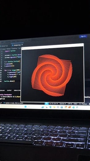 🔥 Python Turtle Red Spiral Design | Amazing Coding Art 😍 #youtubeshorts #programming #viralvideo