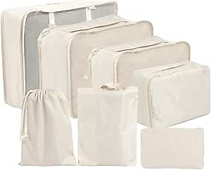 MFO 7 Set Packing Cubes for suitcases Packing Organizers for Travel Luggage Organizers Bags （Beige）
