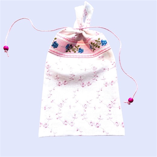 Vintage Embroidered Linen Pouch: French Ribbon Blue Flowers Detail, Jewelry Lingerie Bag (10x5 Inch) - Etsy