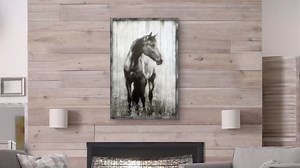 Horse Rustic Wood Wall Art: Western Animals Portrait Decor Framed Wildlife Picture Nature For Farmhouse Living Room 45x30