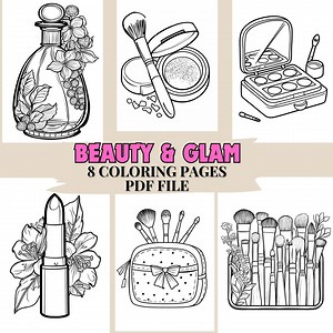 Makeup Coloring Book: Beauty & Glam, 8 Printable Pages (PDF Download) - Etsy
