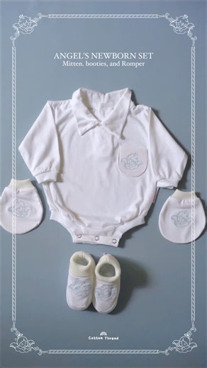 Cotton Thread on Instagram: "Our little angel, officially here. 🕊️ Embroidered angel details on the pocket, mittens, and booties, plus their name and birth date on the sole. Because this moment? We’re keeping it forever 1. Soft Pink 2. Soft Blue Size: 0-12 Months Material: TENCEL™️ Shop 24/7 via SHOPEE https://shopee.co.id/cottonthreadofficial TOKOPEDIA https://www.tokopedia.com/cottonthread #NewArrival #NewbornGift #CustomBabyClothes #EmbroideredBabySet #LuxuryBabyGifts BabyShowerIdeas heirloo