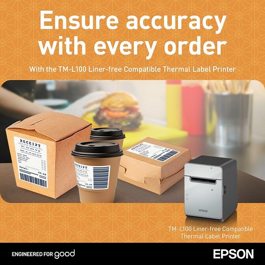 Running a busy café or restaurant? Upgrade from sticky notes and cut down on order errors with the Epson TM-L100 Liner-Free Compatible Thermal Label Printer!​ Simply enter your customers' orders at the counter, and the TM-L100 printer in the kitchen will print your order labels. Your kitchen staff can then use these labels as their guide for food preparation.​ Afterward, easily restick the labels to your takeout bags, simplifying order management even for your delivery personnel.​ Plus, it not o