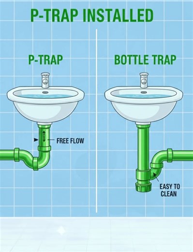 Choosing the Right Trap: P-Trap vs. Bottle Trap Selecting the correct trap for your basin is essential for both functionality and long-term maintenance. While both serve the primary goal of blocking sewer gases with a water seal, they offer different advantages depending on your space. The P-Trap (Left) * Standard Flow: Its smooth, curved design allows for a "free flow" of water, which helps naturally wash away debris. * Versatility: It is the most common choice for wall-hung basins where the wa
