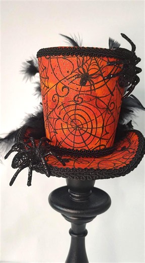 Mini Top Hat Orange With Black Spiders - Gothic Fascinator With Black Feathers - Halloween Spooky Fun Hat - Wreath Attachment - Home Decor - Etsy