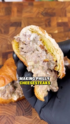 This buttery croissant Philly cheesesteak just changed the game in my house 🔥 Flaky, buttery, loaded with juicy steak, melty cheese, and everything you love about a Philly… but BETTER. My kids destroyed these in minutes. Not even close to a regular sandwich anymore. #foodie #easyrecipes #familymeals #comfortfood #shorts | Ryan Tyler Cooks
