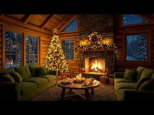 Cozy Cabin with Relaxing Piano Music | Warm Fireplace Ambience & Christmas Snow Night