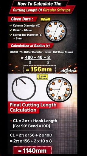 How To Calculate The Cutting Length Of Circular Stirrups | #shorts #civilengineering