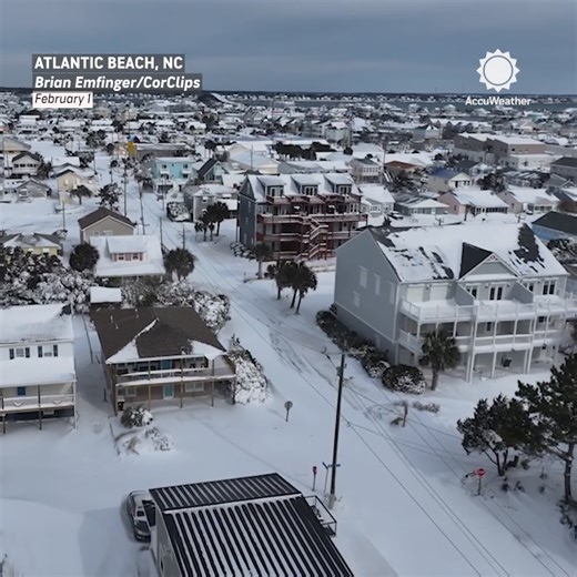 Snow on the beach. ❄️🏖️ A winter storm turned Atlantic Beach, North Carolina, white as snow reached the shoreline. | AccuWeather