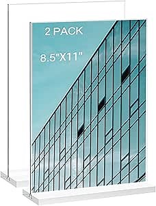 Acrylic Sign Holder 8.5 x 11, Flyer Holder Display Clear Stands for Exhibition, Wedding, Ad Picture, Photo Frames, Office, Shop, Cafes, Restaurant, Hotel (Clear 2PCS)