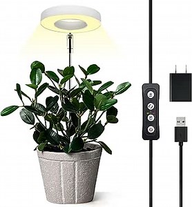 Onite Halo Plant Light, Grow Light for Indoor Plants, Height Adjustable Growing Light with USB Charger and Auto On/Off Timer, Ideal for Growing Stage