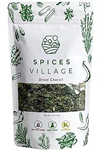 SPICES VILLAGE Dried French Parsley Flakes, Chervil, Fresh Dried Chervil Herb, Sweet Cicily - Kosher, Gluten Free, Vegan, Non GMO, Resealable Bulk Bag, 2 oz