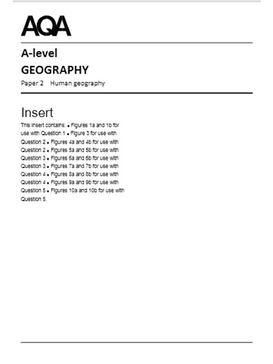 AQA A Level Geography Paper 2 Insert for 2025