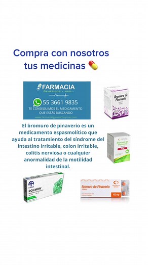El bromuro de pinaverio te ayuda, en especial, para tratar la colitis o el síndrome de intestino irritable, así como otros trastornos gastrointestinales y algunas enfermedades de vesícula. 👨‍⚕️Consulte a su médico🧑‍⚕️ #farmaciasgenericosymas #farmacia #genericos #bromurodepinaverio
