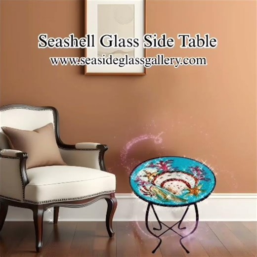 Sensational Seashell Glass Side Table – 12″ Diameter Top