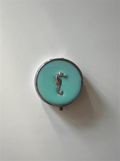 Seahorse Pill Box: Silver Charm on Turquoise Resin Stainless Steel Drug Storage Container - Etsy