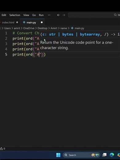 Convert Character to ASCII in 1 Line #shorts #python