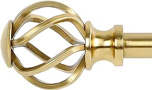 Curtain Rods for Windows 36 to 72 Inch(3-6 Feet),3/4" Diameter Gold Drapery Rods with Twisted Cage Finials,Size:36-72 Inch