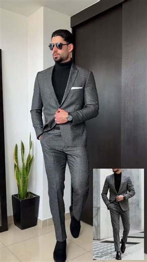Cómo lucir elegante con traje gris y cuello tortuga