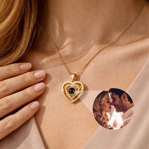 Personalized Infinity Double Heart Projection Necklace, Custom Photo Pendant S925 Silver, Romantic Gift for Her, Memory Keepsake Jewelry - Etsy