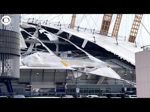 WEB EXTRA: Wind Rips Roof Of O2 Arena In London