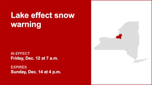 NY weather update: Lake effect snow warning for Oswego County until Tuesday afternoon
