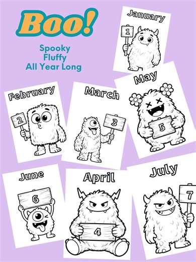 Spooky Monsters-monthly Coloring Pages | 12 Quirky Monthly Monsters | Printable Coloring Book for Kids | Digital Download - Etsy