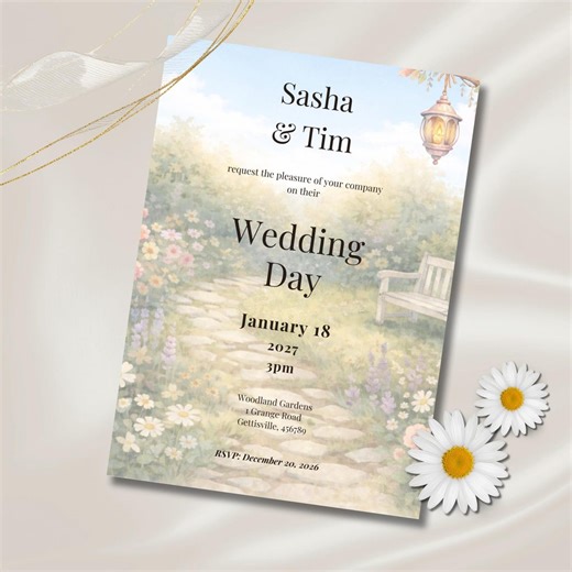 Garden Wedding Invitation Template, Romantic Floral Path Invite, Editable Rustic Wedding, Soft Botanical Printable Invitation - Etsy