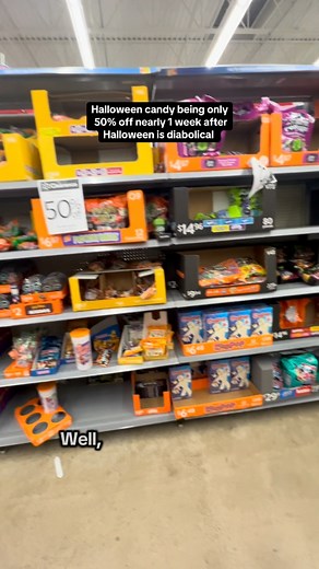 This is the clearance isle at Walmart 6 days after Halloween. The candy being only 50% off nearly a week after Halloween is diabolical. #Clearance #HalloweenCandy #Walmart #Frugal #Halloween | Lemonfiddlesticks