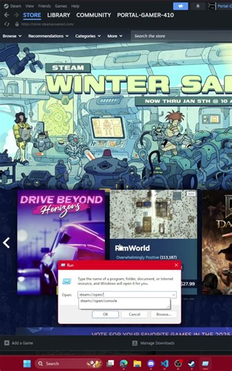 How to access the developer console in the Steam client