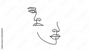 Two Model Women Face beauty salon Continuous single line art Animation—animated Video Young Girls Motion Graphics work.