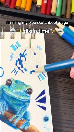 Coloring a disco ball 🪩 | blue sketchbook page #coloring #disco #blue #coloredpencil #art