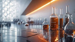 There should be chemical laboratory equipment and financial charts and graphs. in a style of professional, analytical, scientific.generative ai