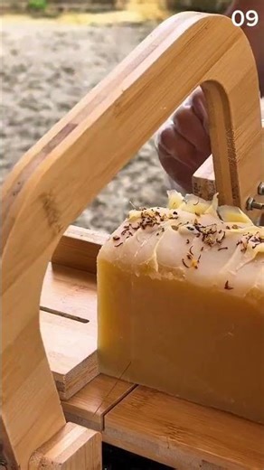 the process of cutting solid soap with a special tool