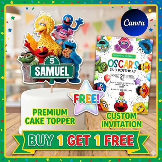 Editable Sesame Street Cake Topper | Personalized Name and Age | Instant Download - Etsy