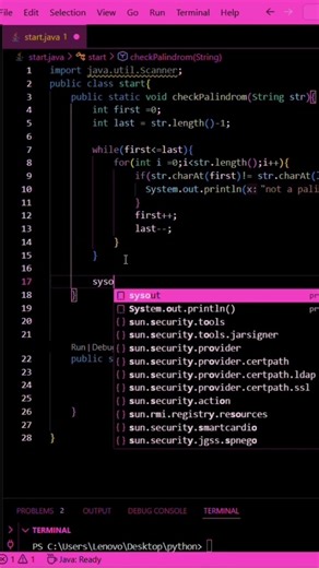 check palindrome (java). #java #shorts #youtubeshorts #programming #coding
