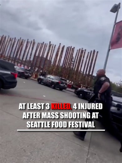 BREAKING: New video shows the chaotic scene on the ground in Seattle as terrified crowds run for their lives after gunfire broke out at a food festival. At least 3 people have been killed and 4 others remain injured after shots erupted at Seattle's annual Bite of Seattle food festival near the Space Needle. Police say they believe two shooters were firing at each other, sending attendees scrambling as the festival descended into chaos. A young person is in custody, but the search for a second su
