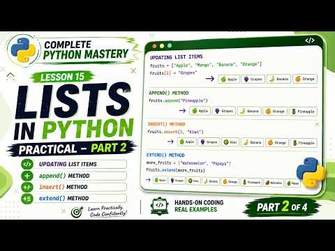 Lists in Python Practical Part 2 | Update, append(), insert() & extend() | Lesson 20 | Python