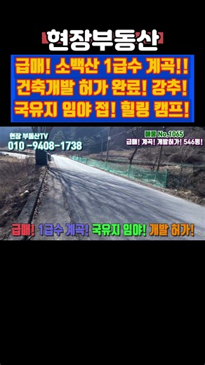 급매 국유지임야 25만평 접 개발허가 완료 546평 #급매 #부동산 #계곡 #전원주택부지 #국유지임야 #금곡리