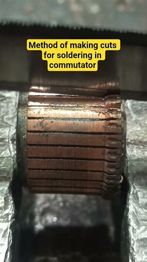 Method of making cuts for soldering in commutator #Method #making #cuts #soldering #commutator