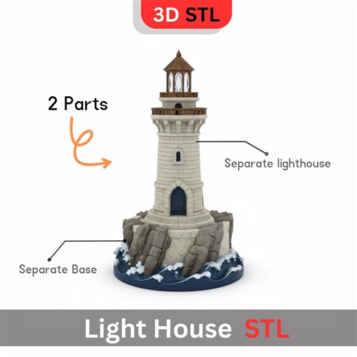 Detailed Lighthouse STL Model – 3D Printable Coastal Scene (2 Parts) - Etsy UK