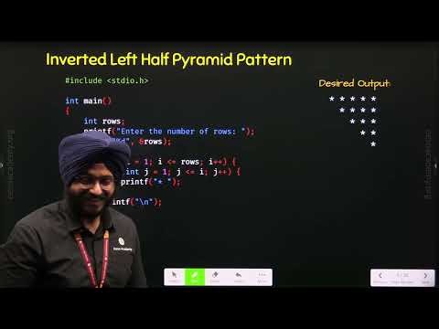 Inverted Left Half Pyramid Pattern in C